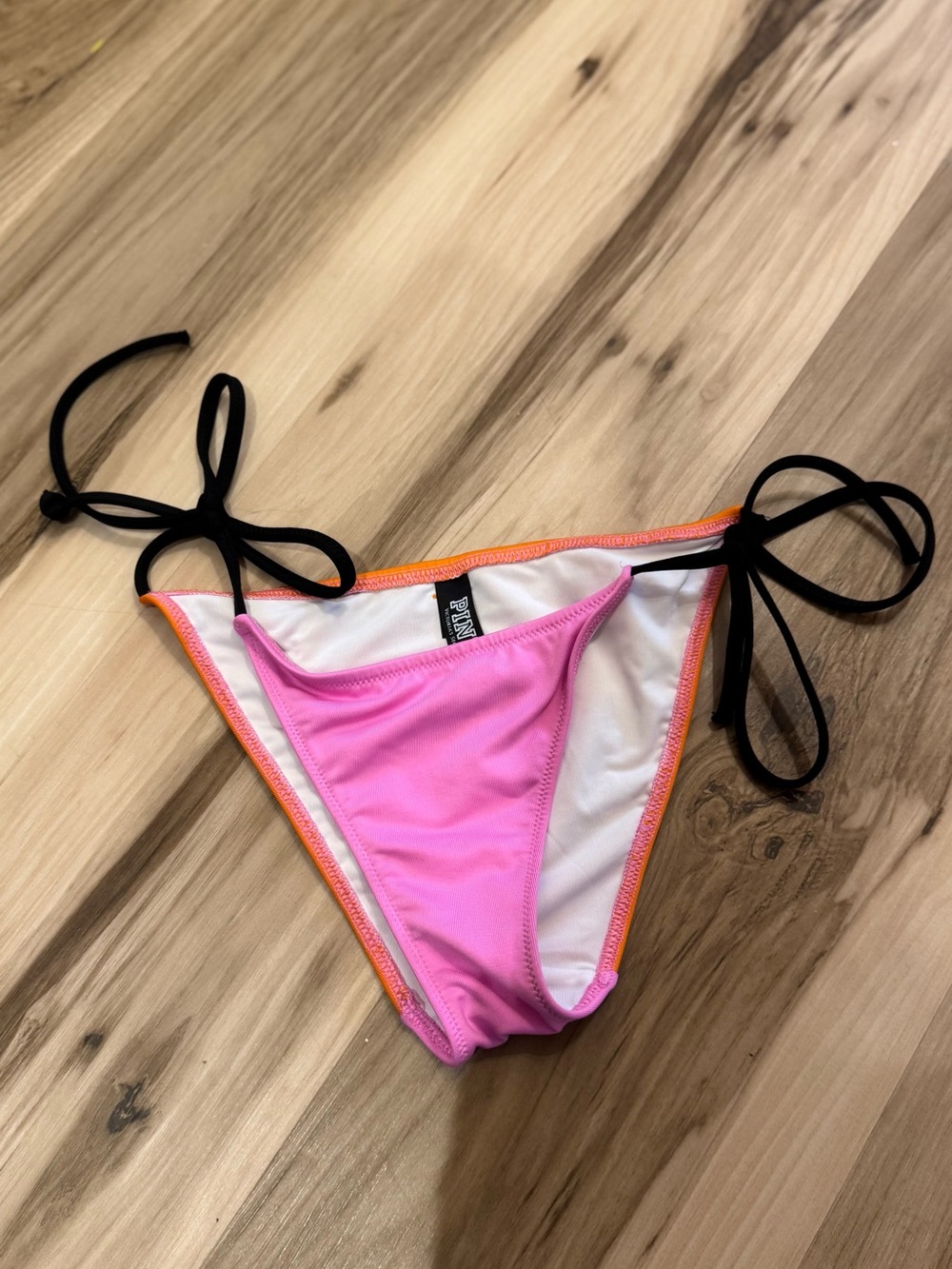 Women’s PINK Victoria's Secret Pink Bikini Bottom Orange Edge & Black Ties XXS